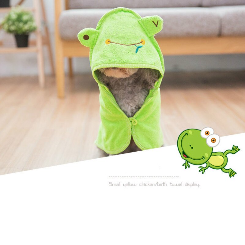 Cute Pet Dog Towel Soft Drying Bath Cat Hoodies Puppy Super Absorbent Bathrobes Cleaning supply: Green / S