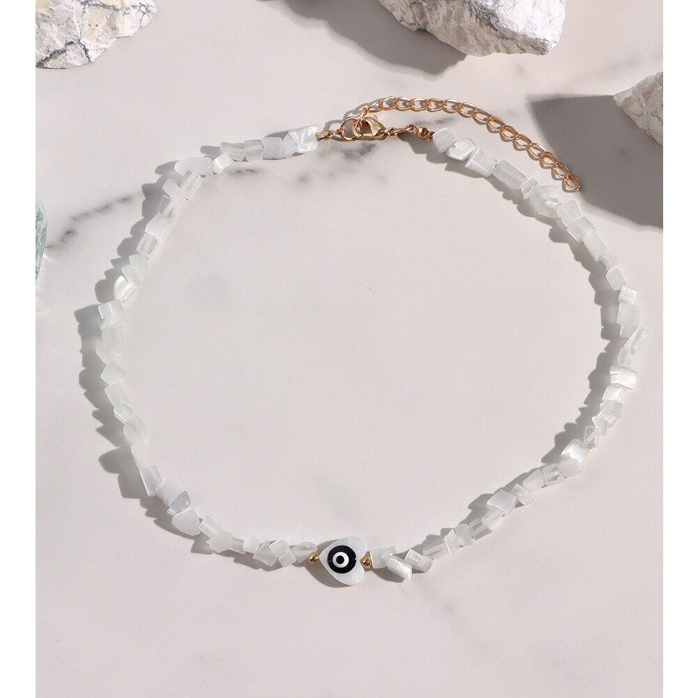 JUST FEEL Evil Eye Beads Chain Necklace For Women Handmade Colorful Beaded Irregular Stone Choker Necklace Trendy Jewelry: A065705BK