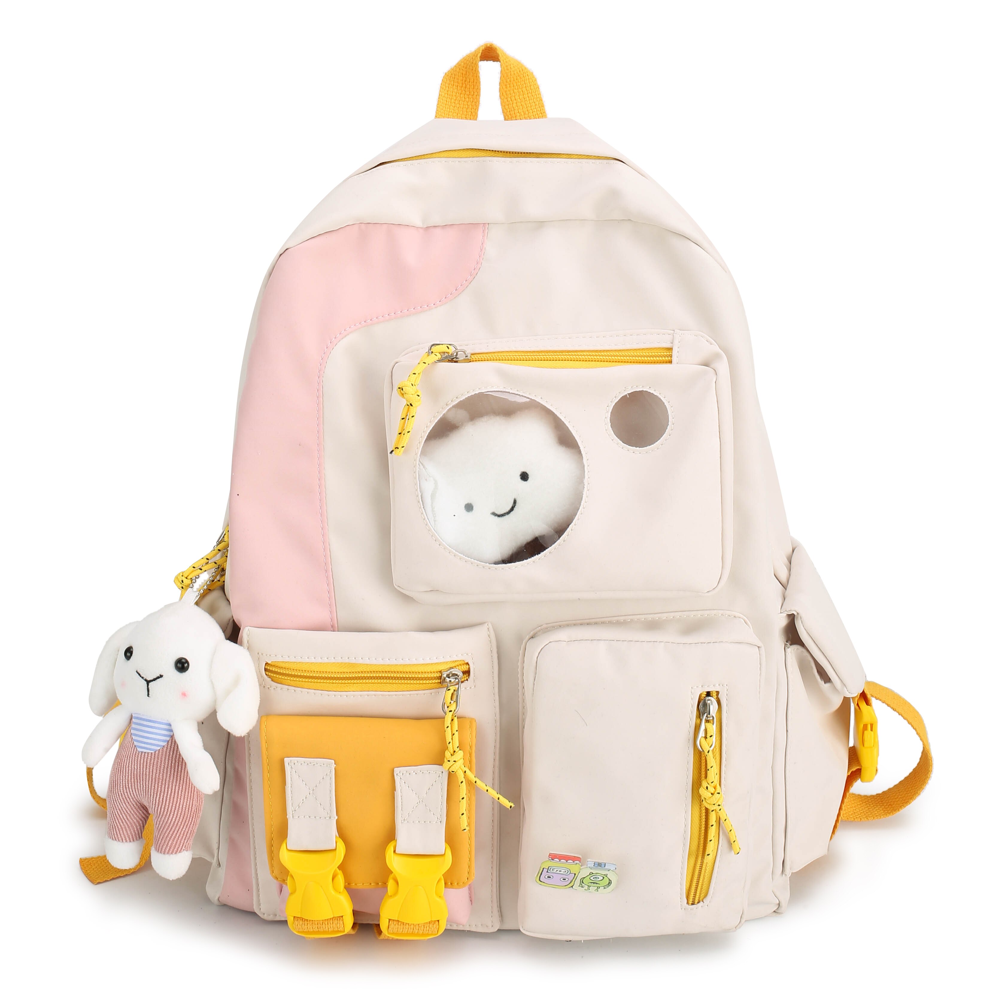 Cute Woman Backpack Women Large Capacity Simple School Bags for Teenage Girls Female Korean Harajuku School Student Bookbag AA28: White / not with pendant