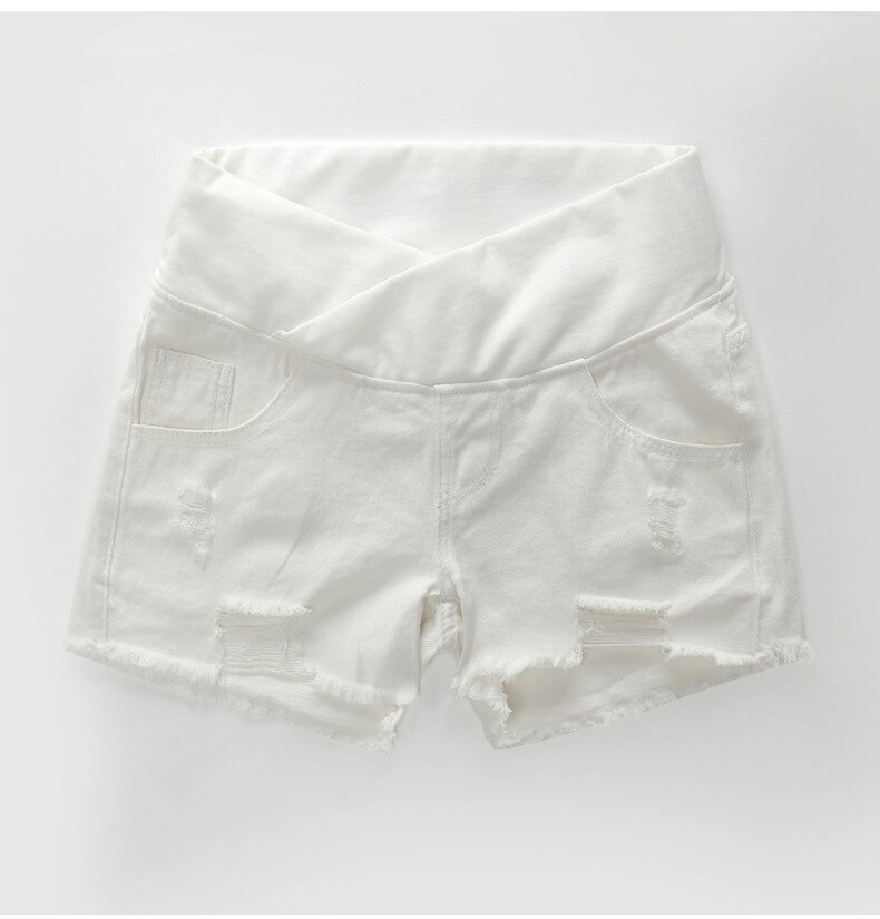 Niedrigen Taille Denim Mutterschaft kurze Hose Sommer Kühl Zerrissene Jeans Für Schwangere Frauen Kleidung Mit Tasche Hosen Schwangerschaft kurze Hose: Weiß / XL