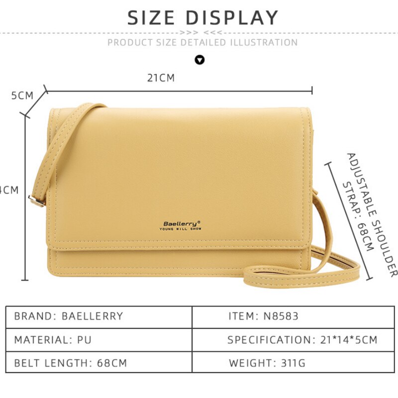 Baellerry damen-umhängetasche aus leder, einfarbig, einzelne schultertasche, crossbody-geldbörse, luxustaschen