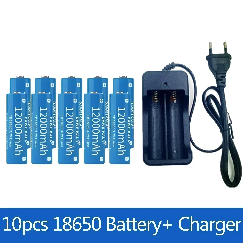 3,7 V, 18650, 12000mAh capacidad, batería recargable iones litio para linterna, batería antorcha + cargador: Yellow