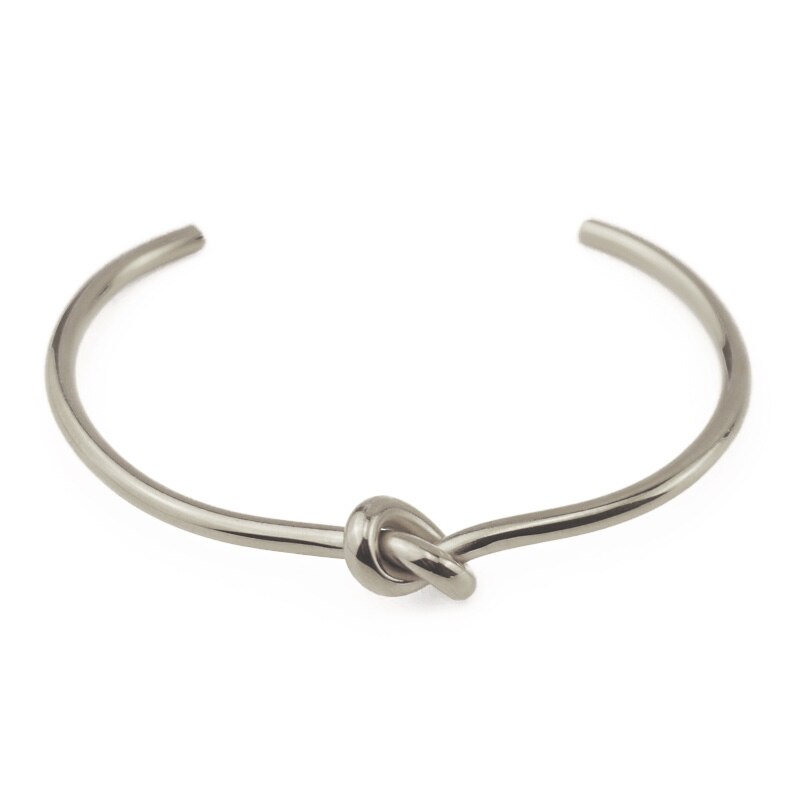 Ghidbk Vintage Minimalistische 3.0/3.5Mm Dikke Geknoopt Open Bangles In Roestvrij Verklaring Staal Straat Stijl Armbanden Vrouwen Sieraden: silver / 3.5mm thick