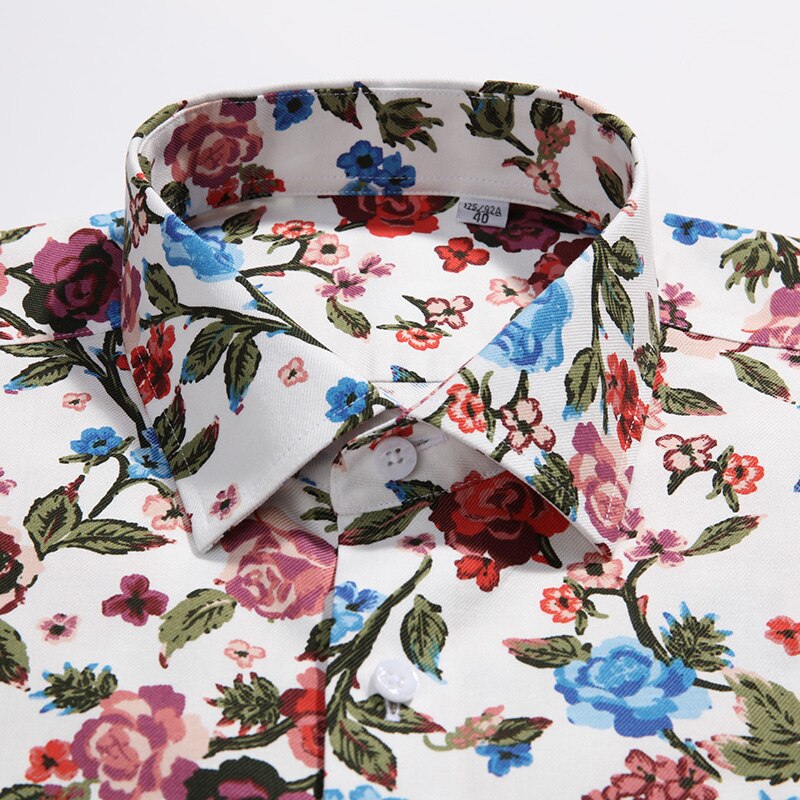 Männer Blumen Druck Shirt lässig Langarm Gedruckt Blume Hemden Kleid schlank passen