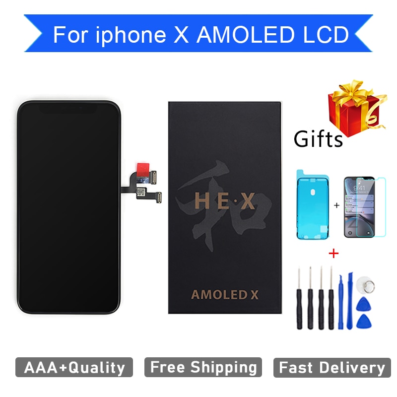 AAA +++ AMOLED 100% No Dead Pixel Screen For iPhone X HEX LCD Display Touch Screen Digitizer Assembly Replacement