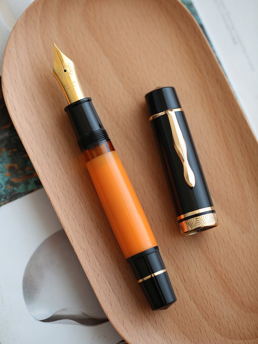 MAJOHN P139 pluma estilográfica de pistón grande naranja No.6/8 EF/F/M punta lengua de goma dura estructura totalmente de cobre tinta de escritura bolígrafos de