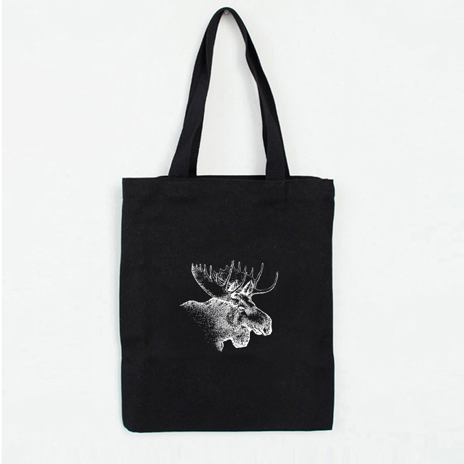 Herten Print Schilderen Boodschappentassen Canvas Opbergzakken Vrouwen Handtas Herbruikbare Vouwen Kruidenier Eco Tassen Literaire: B129BLACK