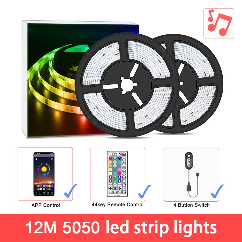 Colorrgb, led lys stripe, musikk synkronisert farge skiftende rgb 5050 , telefon app fjernkontroll , led lys tau 6m 12m 15m: 5050 musikk 12m / 30 lysdioder per m
