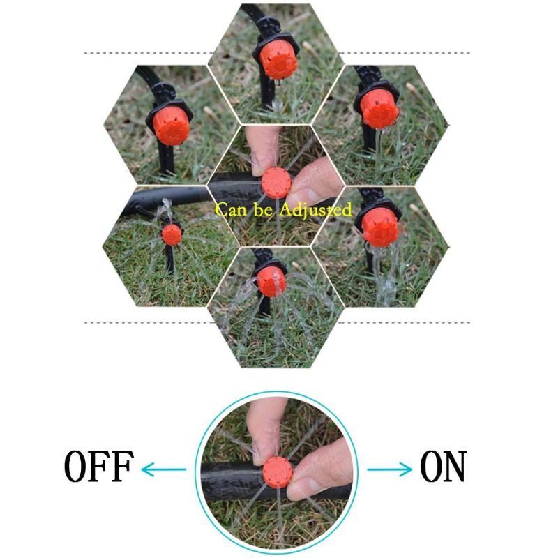 100 stuks Verstelbare 1-70L/h Tuin Irrigatie Vernevelingsinstallaties Micro Flow Water Druppelaar Hoofd 1/4-inch barb draad verbinding