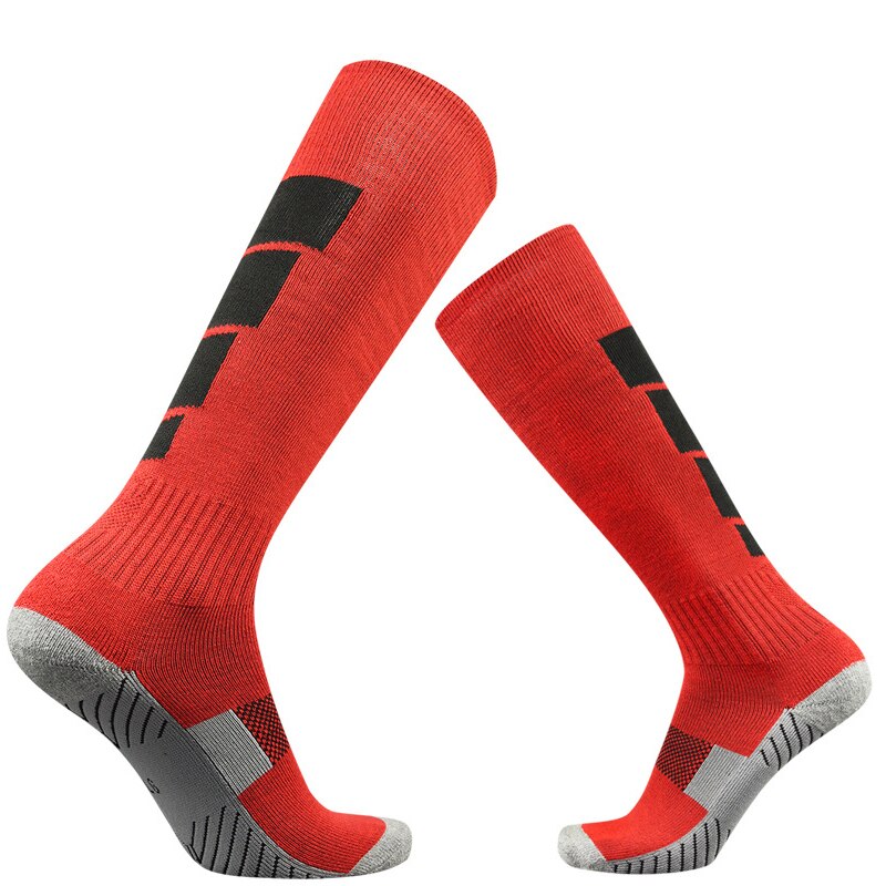 Parent-child Football Sports Socks Men Women Long Tube Thick Knee-high Non-slip Towel Bottom Compression Socks: red with black / adult EUR 39-45