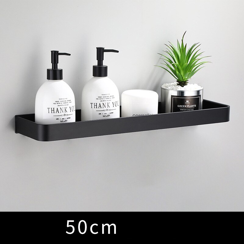 Bad dusch hylla aluminium svart badrum hörn hylla svart väggmonterad aluminium kök förvaring hållare badrum hylla: 50cm