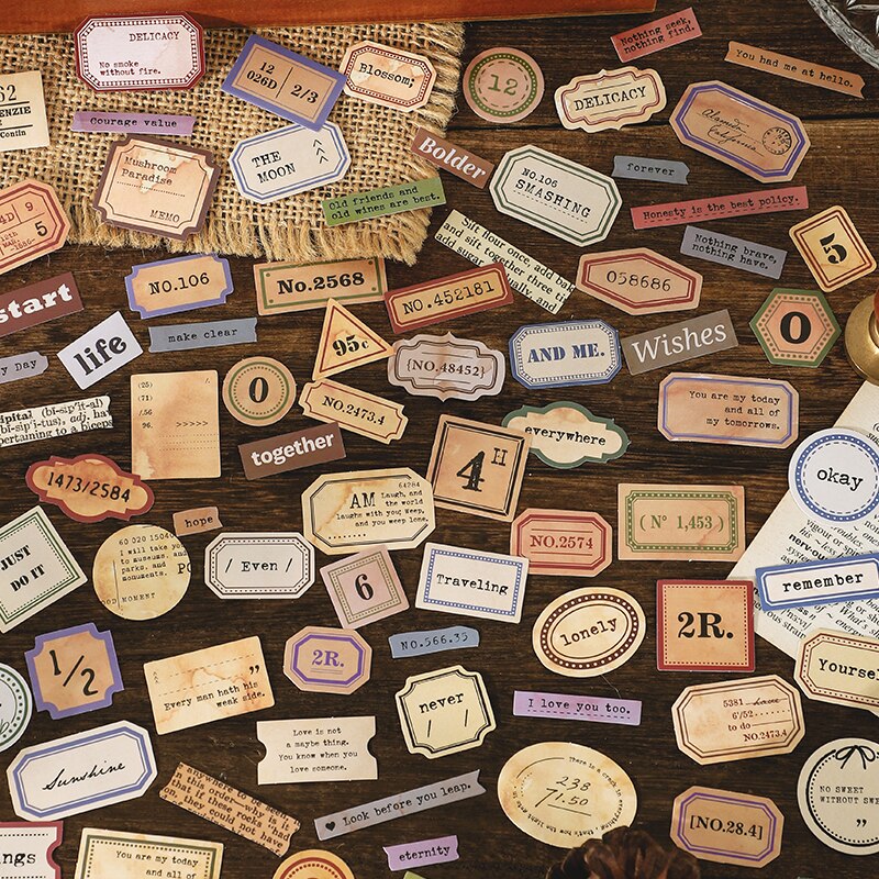 100 st/påse vintage nummer ordetikett papper klistermärke paket diy dagbok dekoration klistermärke album scrapbooking