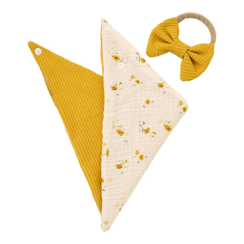 Dropshipping unico del corredo del bavaglino della fascia dei capelli di Bowknot dell'asciugamano della Saliva della fascia dell'arco delle neonate: Yellow