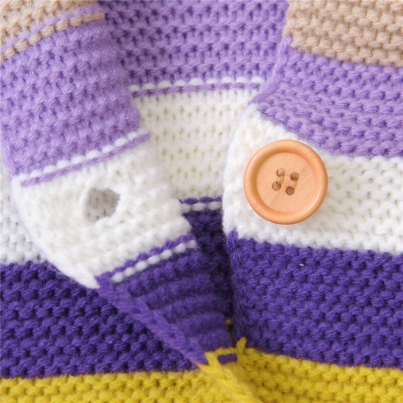 Kleinkind Baby Mädchen Herbst Winter zur Seite fahren Strickjacken Kleinkind Bunte Streifen Gestrickte Tasten Oberbekleidung warme Mantel