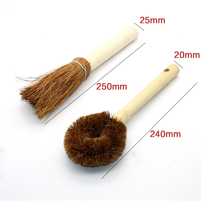 Natuurlijke kokosnoot bruin non-stick olie lange handvat pot borstel Schotel wassen olie reinigingsborstel Kan hangen soort borstel keuken Gereedschap