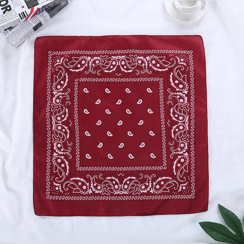 Hip Hop 100% Cotton Bandana 55cm*55cm Square Scarf Bandana Men Black Bandanas Red Paisley Bandana Women Outdoor Neck Face Scarf: Wine Red