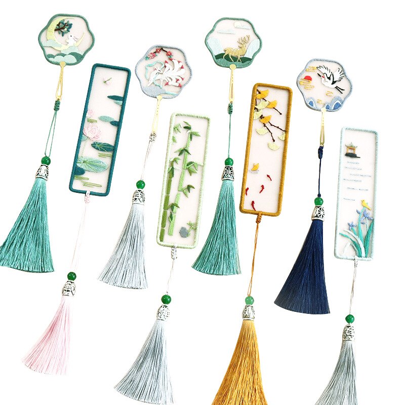 Chinese Flower DIY Bookmark Embroidery Kit with Hoop Needlework Cross Stitch Handmade Craft Sewing Art Set Unfinished Kit
