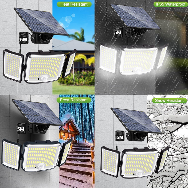 Lampy solarne Zewnętrzne wodoodporne, zewnętrzne światła LED z czujnikiem ruchu, zasilane energią słoneczną światło powodziowe bezpieczeństwa Reflektor wykrywający ruch