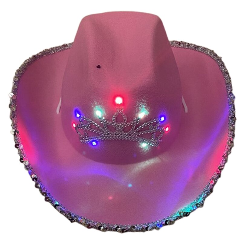Roze Cowgirl Hoeden Voor Vrouwen Koe Meisje Hoeden Met Tiara Hals Trekkoord Vilt Cowboy Kostuum Accessoires Party Hoed: Sequin Trim