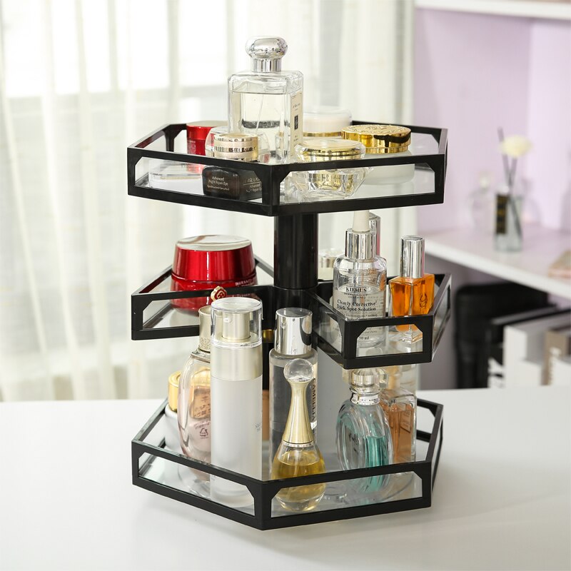 Hjem kosmetisk rack glas roterende smykker opbevaringsholder soveværelse badeværelse skrivebord stand makeup arrangør hylde parfume butikskasse