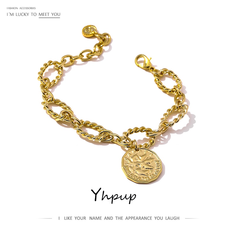 Yhpup Charm Metal Twisted Texture Bracelet Statement Gold Color Copper Geometric Wrist Bracelet Jewelry Summer Party