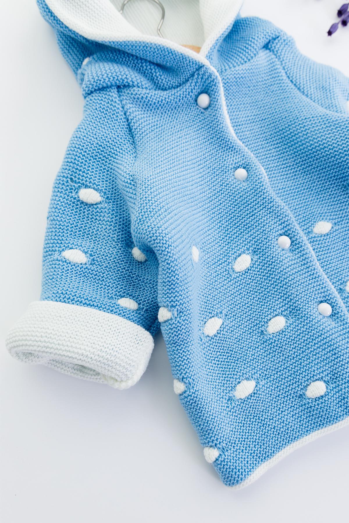 Cardigan à capuche Double couche en tricot bleu pour bébé garçon