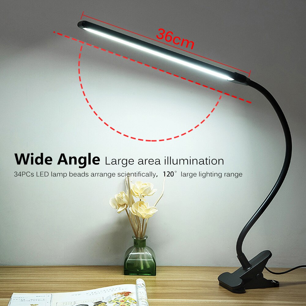 ledet skrivebordslampe øyebeskyttet usb bordlampe klips på lys med bryter 9- nivåer lysstyrke &amp; 3- nivåer farger til lesearbeid