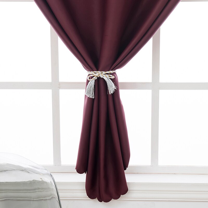 Cortina opaca para dormitorio a prueba de polvo de Color sólido correa de Velcro golpe instalación gratis cortinas cocina cortina para ventana de salón: Red wine