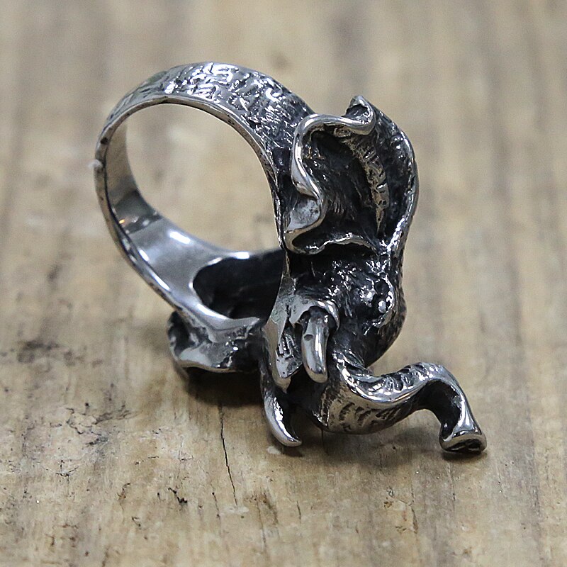Bague tête d'éléphant classique bague en acier inoxydable 316L pour animaux bagues de motard Punk pour hommes bijoux en amulette tribale Vintage