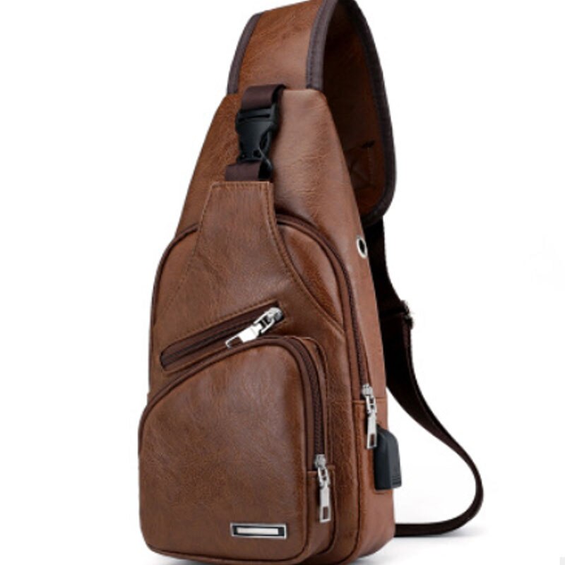 Brand Men PU Leather Sling Pack Chest Bag Crossbody One Shoulder Backpack Biker Satchel Brown Black Bag: Brown