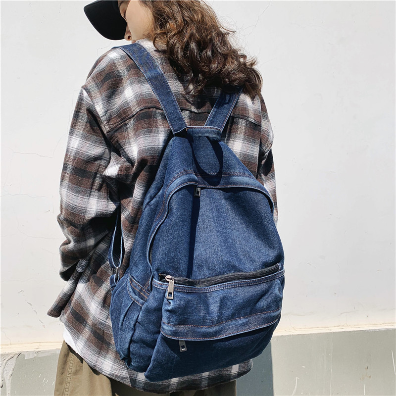 Mochila de mezclilla lavada para mujer, morral con múltiples bolsillos, bolso escolar para estudiantes, mochila informal de gran capacidad para mujer