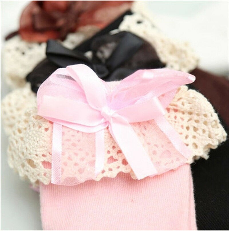 Meisjes baby tutu sokken spaans kniehoge satijnen strik sokken zacht geplooid kinderen 0-6 y: C / 3 to 6y