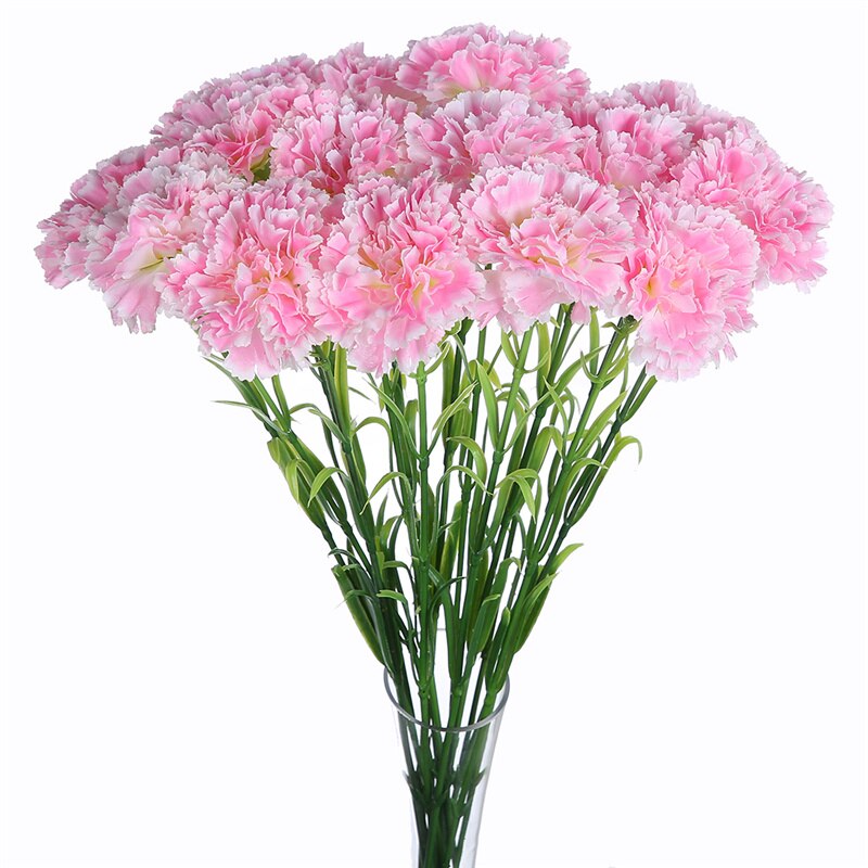 10 Stks/set Zijde Anjer Kunstbloemen Bundel Rood Geel Roze Nep Anjers Boeket Wedding Party Centerpiece Decoratie