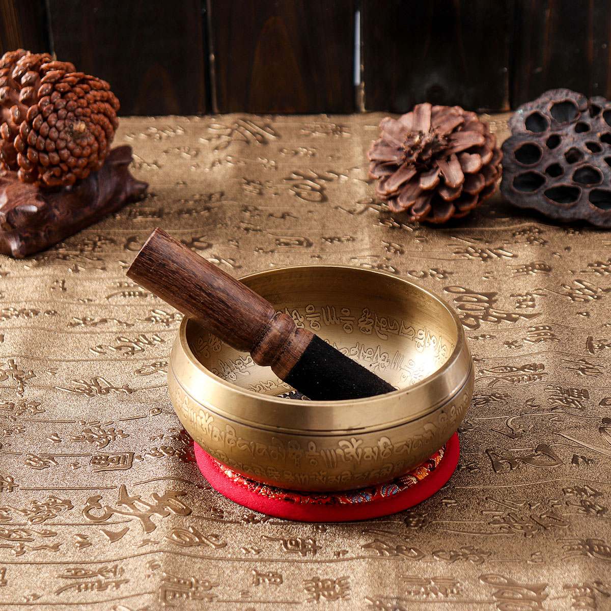 Nepalese Buddhist Chanting Copper Bowl Tibetan Meditation Singing Bowl Buddhist Sound Therapy Bowl Mallet Mat Handmade Carft