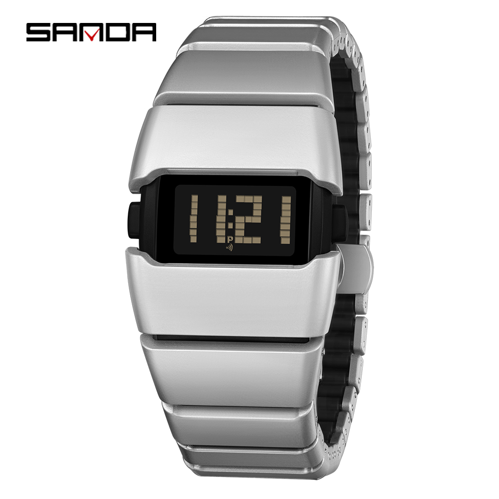SANDA 9504 Retro Electronic Watch 5ATM Waterproof Night Light Display Snooze Alarm Clock Stopwatch Men's and Women's Watches2026: Ivory