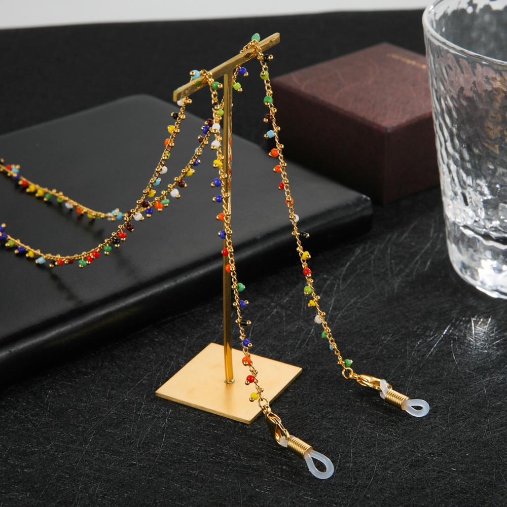 Skyrim Boho Women Colourful Beaded Glasses Chains Holder Metal Eyeglasses Cord Neck Strap Rope Lanyard for Sunglasses: Style C - gold