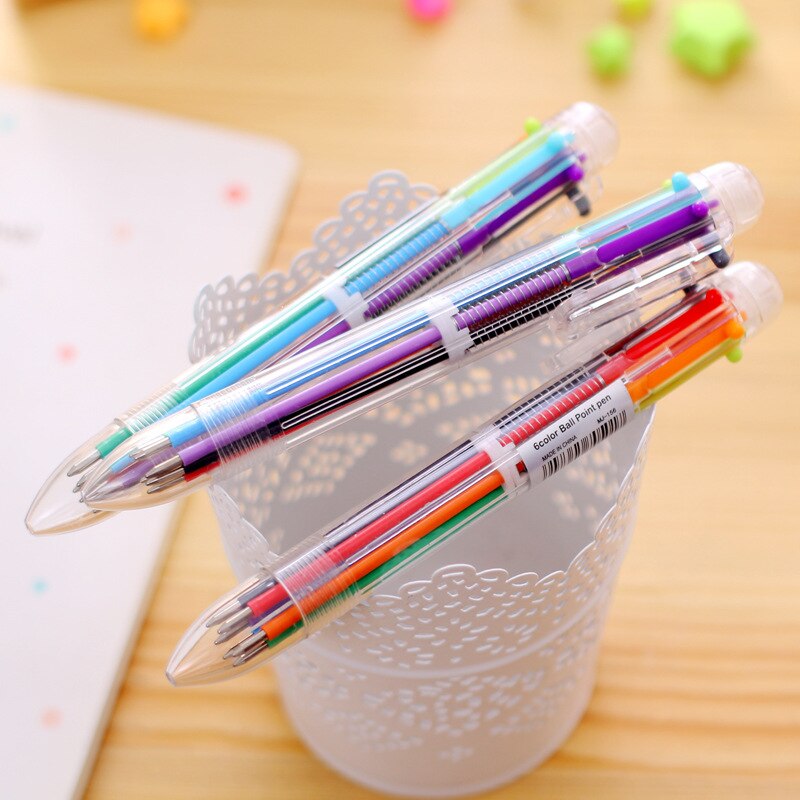 1 Pcs 6 in 1 Colorful BallPoint Pen For Kids School Office Supplies Stationery Writing Ball Point Pen