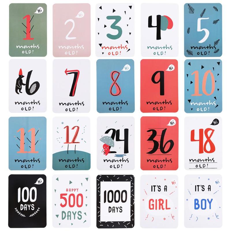 20pcs Baby Growth Milestone Commemorative Card Month Days Photography Props Infant Baby Growth Record Photo Props Accessories: Default Title