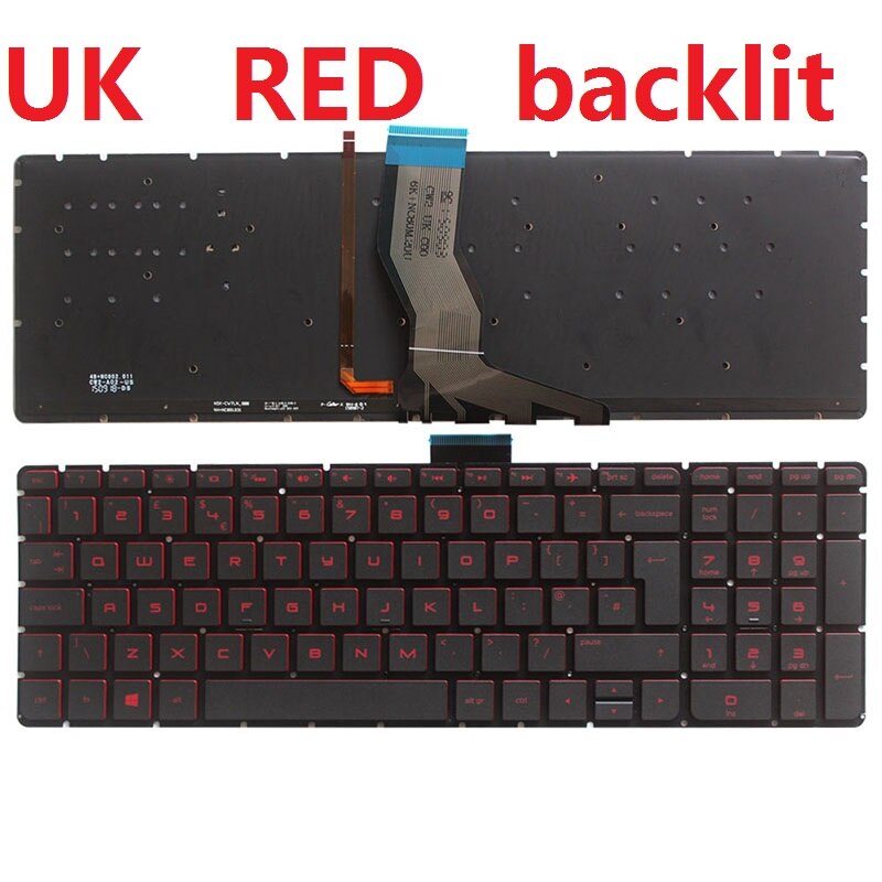 Clavier d&#39;ordinateur portable US/UK/LA/SP/FR pour HP Pavilion 15-AK 15-BC 15z-ab 17-U 17T-U 17-ab 17-G 17-W TPN-Q174 TPN-Q172 15-AR: UK Red with backlit