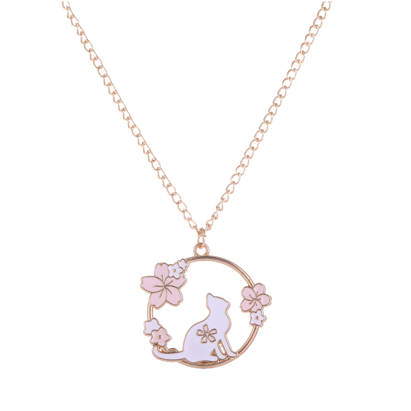 créative Sakura lapin chat collier mignon dessin animé guirlande pendentif dames bijoux accessoires colliers rose