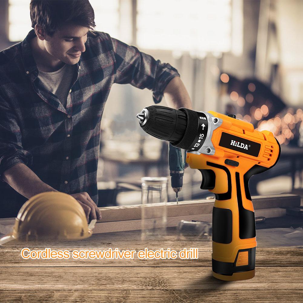 Hilda 16.8V Lithium Strong Torque Electric Hand Drill Machine Cordless Household Charging Screwdriver Wireless Power Tool