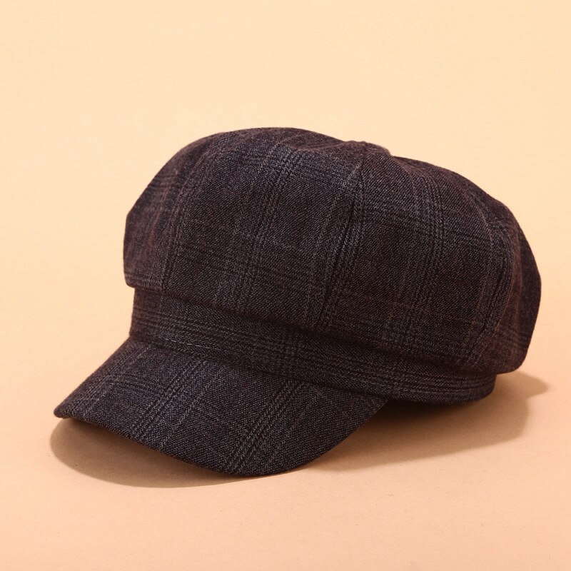 Retro Vintage gorro octogonal cap mujer pintor cap tendencia boina sombrero años 90 chicas retro británica rejilla Plaid Color: black