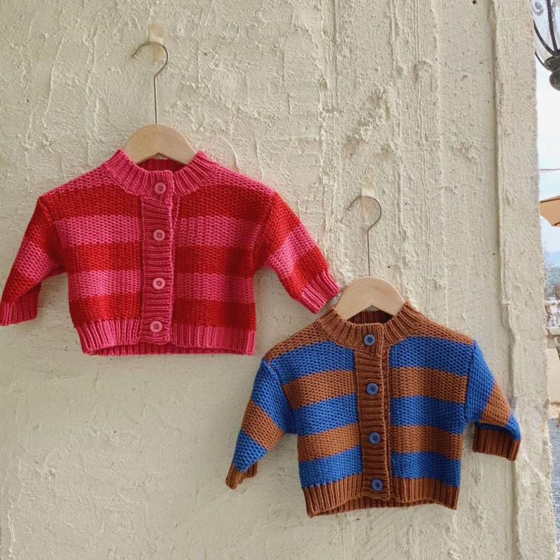 Maglioni coreani per ragazzi e ragazze vestiti neonati maglioni caldi cappotti bambini maglia addensare top Cardigan a righe di cotone vestiti