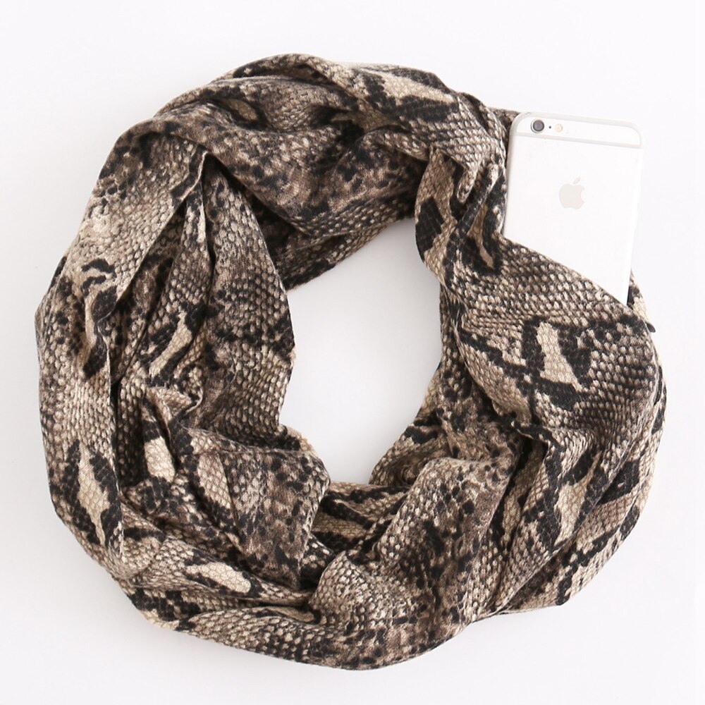 HanXi Secret Pocket Scarf with Zipper for Women Travels Leopard Crircles Scarves Soft Unisex Ring Scarf