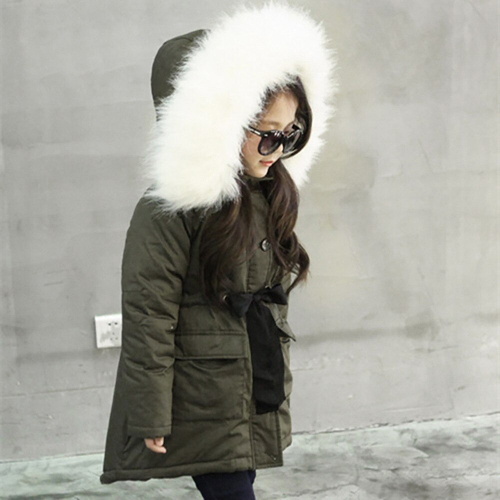 Toddler Girl Winter Clothes Pocket Baby Girl Fur Hooded Tops Solid Padded Coat Kids Long Thicken Warm Jacket Зимний Комбинезон Д