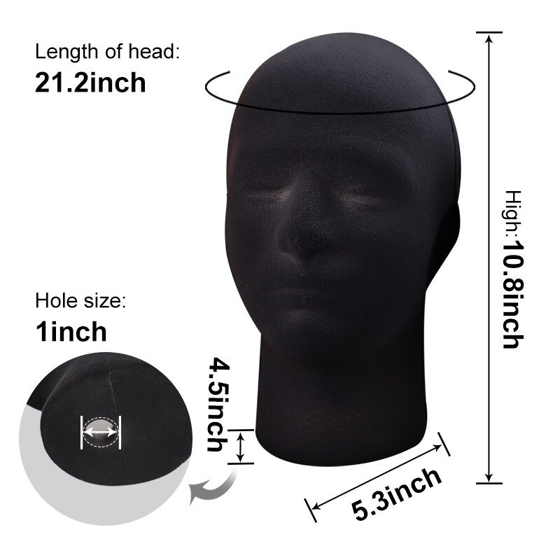 Black Flocking Foam Head Model Head Male And Female Head Model Dummy Head Hat Scarf Wig Eyes Prop Display Stand