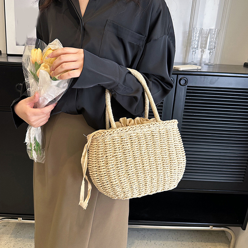 Zomer strozak dames grote capaciteit handvat tas handgemaakte geweven bakken tas trendy rotan strandtassen mode vakantietassen