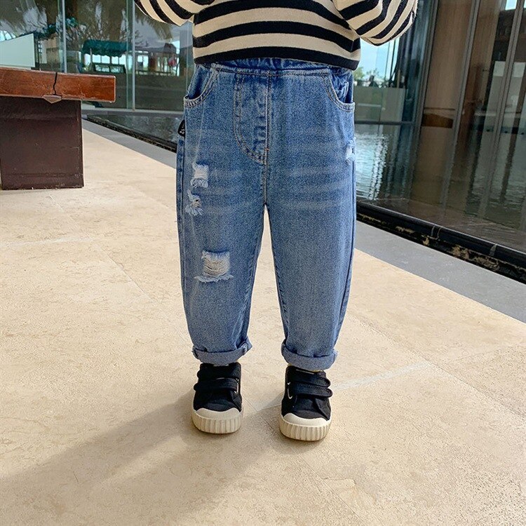 Kinder Denim Shorts Unisex - Zerrissene Jeansshorts Mit Elastischem Bund