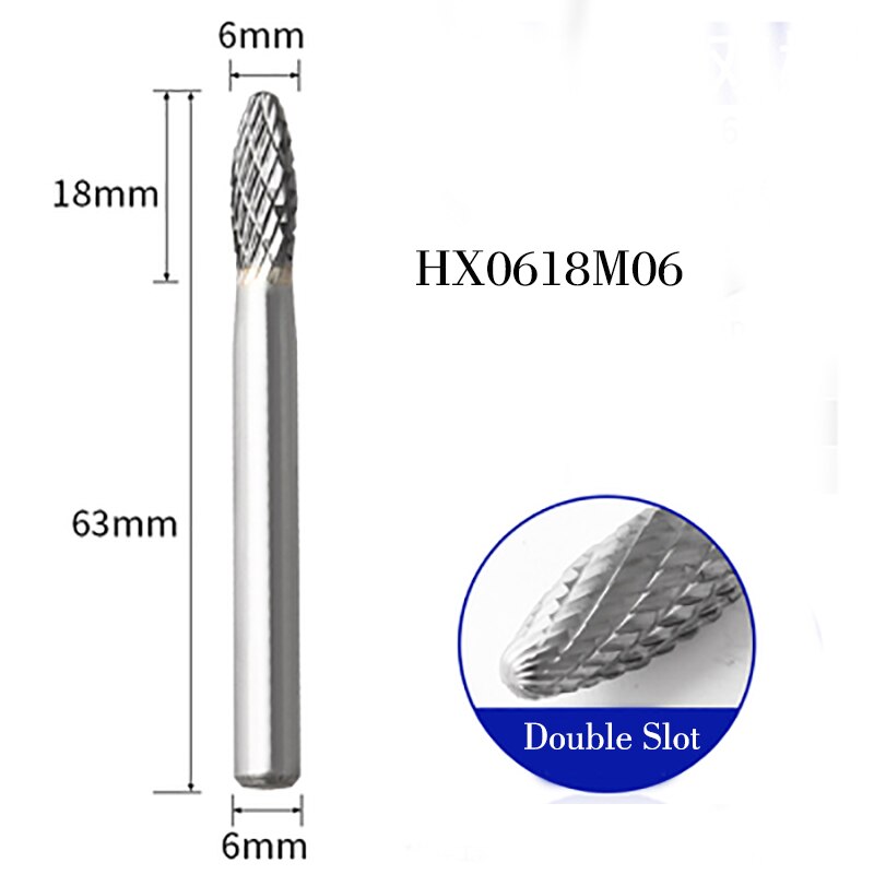 Lime rotative en forme de torche, outil de sculpture sur bois, fraise en carbure de tungstène, tête de meulage, Type H, broyeur, 1 pièces: HX0618M06