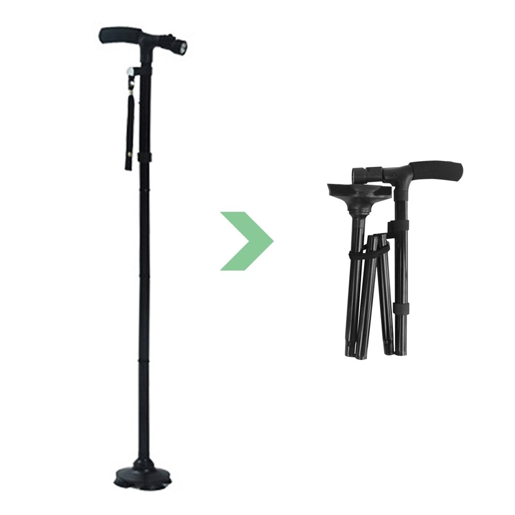 LED Light Safety Walking Stick For Old Man Folding Trekking Poles T-handle Hiking Poles Cane Walking Stick For Elders Crutch
